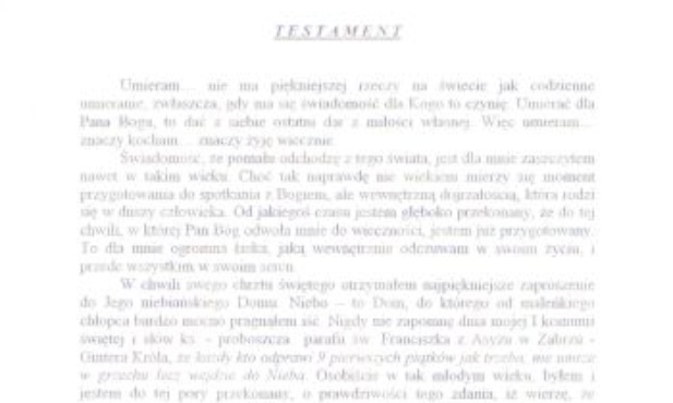 Poruszający Testament Ks Damiana
